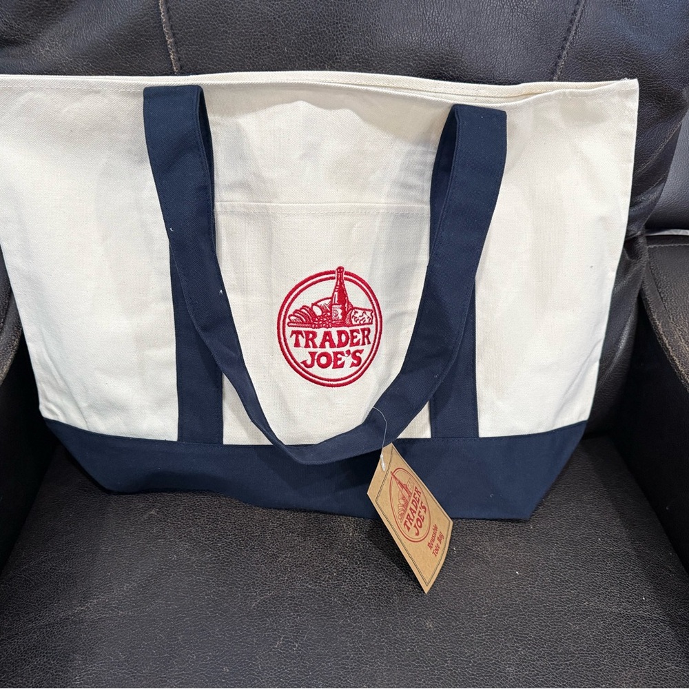 Trader Joe's White and Blue Tote Bag